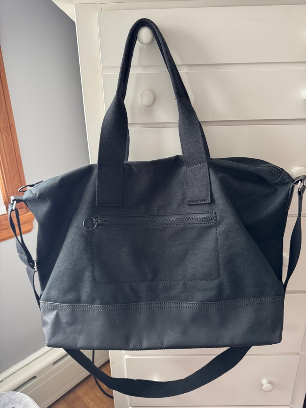 Lands End Black Canvas Travel Tote Bag with Shoulder Strap